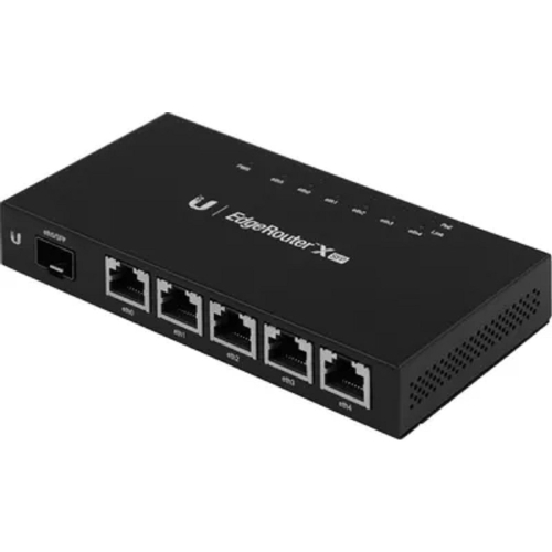 Маршрутизатор/ Compact but powerful router sporting (5) Gigabit RJ45 ports with passive PoE support and an SFP port (ER-X-SFP)