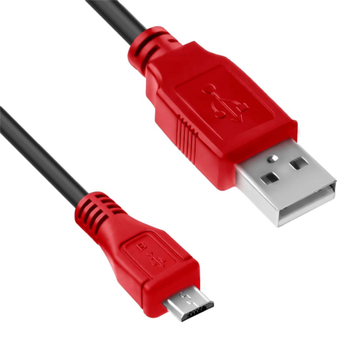 Кабель1.0m USB 2.0, AM/ microB 5pin, черный, красные коннекторы (4PH-R90006)