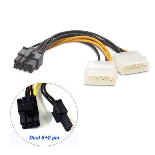 ORIENT C392, Переходник питания для PCI-Ex видеокарт 2 x Molex 4pin (M) -] 8pin (6pin+2pin)