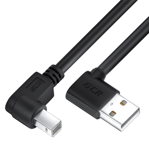 GCR Кабель 1.0m USB 2.0, AM угловой левый/ BM угловой левый, черный, 28/ 28 AWG, экран, армированный, морозостойкий, GCR-52515