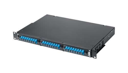 Кросс КТП, выдвижной, полный комплект, SC/ APC, SM 9/ 125 OS2, 24 порта, 1U, цвет черный (ЛЮ-КТП-1Р24.91.SCA.19)