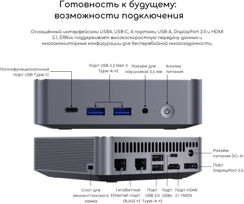 Компьютер Acer Gadget E10 ERBox Ryzen 7 8745HS (3.8) 16Gb SSD512Gb 780M Windows 11 Pro 2xGbitEth WiFi BT 120W черный (1747236) фото 18