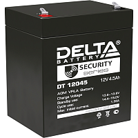Батарея DELTA серия DT, DT 12045, напряжение 12В, емкость 4.5Ач (разряд 20 часов), макс. ток разряда (5 сек.) 67.5А, макс. ток заряда 1.35А, свинцово-кислотная типа AGM, клеммы F1, ДxШxВ 90х70х101мм.