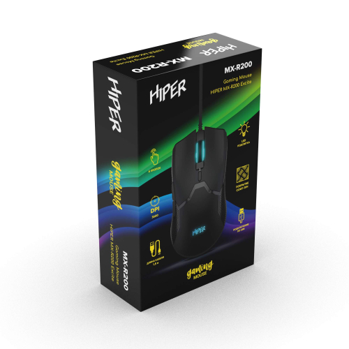 Игровая мышь Gaming Mouse HIPER MX-R200 Black (6D, 3600DPI, 1.5m cable, USB) фото 4