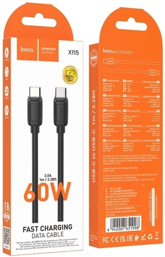 Кабель Hoco X115 51998 USB Type-C (m)-USB Type-C (m) 1.2м черный фото 3