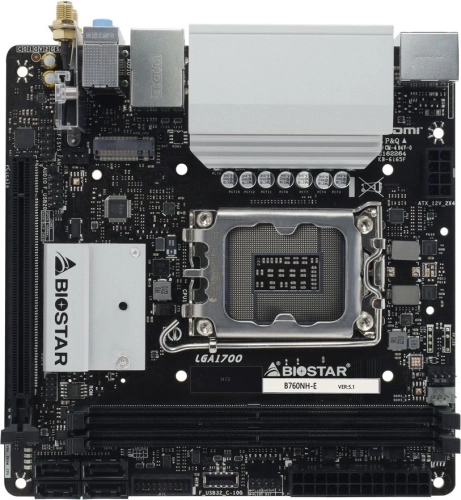 Материнская плата Biostar B760NH-E Soc-1700 Intel B760 2xDDR5 mini-ITX AC`97 8ch(7.1) 2.5Gg RAID+HDMI+DP