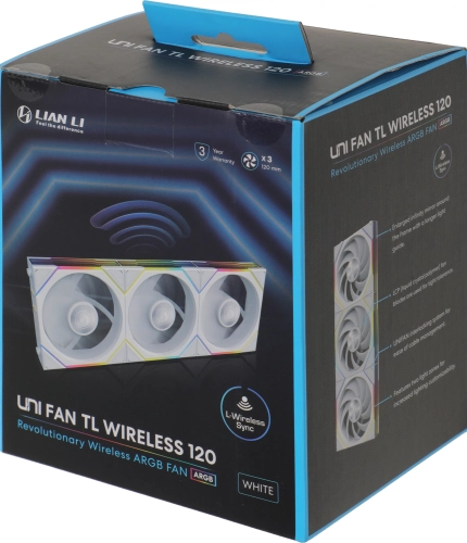 Вентилятор для корпуса Lian-Li Uni Fan TL Wireless 120 ARGB 120х120x28 белый 4-pin 33дБ (упак.:3шт) (G99.12TL1W3W.R0) Ret фото 6
