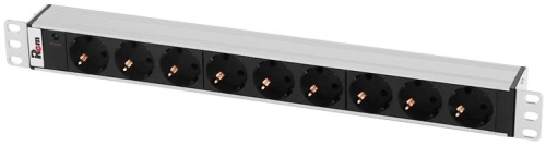 Блок розеток Rem-10 без шнура с инд., 9 Schuko, вход IEC 60320 C14, 10A, алюм., 19 (R-10-9S-I-440-Z)