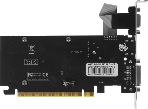 Видеокарта/ VGA AFOX NVIDIA Geforce G210 LP 512MB, DDR3/64-bit, PCIe 2.0, 1xDVI-I, 1xHDMI, 1xD-Sub, 1-slot (AF210-512D3L3-V2) фото 3