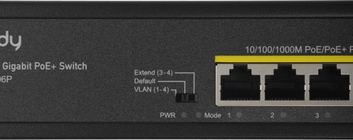 Коммутатор/ 6-Port 10/100/1000M PoE+ Switch, 4-Port 10/100/1000 BASE-T Gigabit PoE+ ports, 2-Port 10/100/1000 BASE-T Gigabit Uplink ports, 802.3at/af, VLAN mode support for port #1 ~ #4, Extend mode support for port #3 ~ #4, Fanless (GS1006P) фото 6