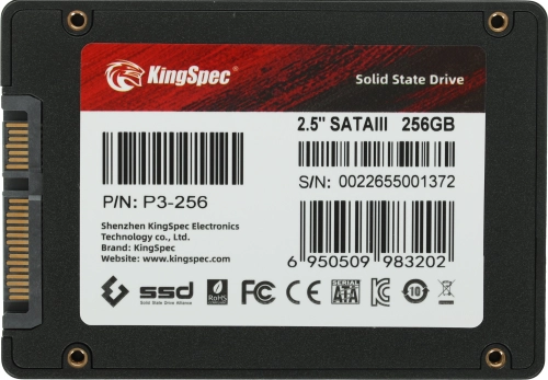 Твердотельный накопитель/ Kingspec SSD P3-256, 256GB, 2.5 7mm, SATA3, R/W 550/520MB/s, IOPs н.д./н.д., TBW 120, DWPD 0.4 (3 года) фото 3