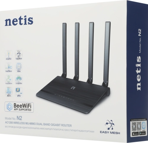 Роутер беспроводной Netis N2 AC1200 10/100/1000BASE-TX черный (N2#MLN)
