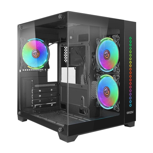 Ginzzu V390 RGB подсветка, контроллер CRC6, 3* 12R6 FAN 12CM RGB закаленное стекло 1*USB 3.0,1*USB 2.0, AU mATX