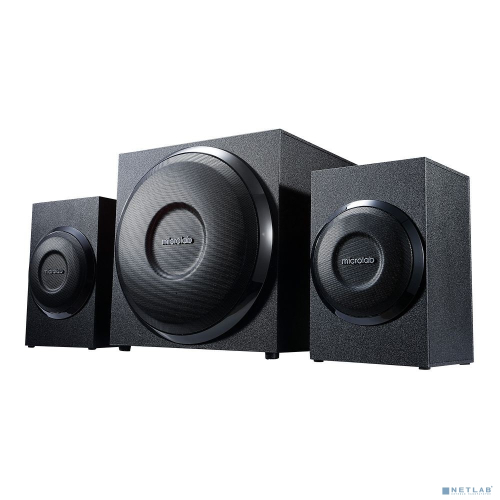 MICROLAB M-110 черный {10 Вт RMS, Распределение мощности 2,5 Вт х 2 +5 W, Нелинейные искажения 0,5% 1 В 1 кГц, Частотный диапазон 40-20 кГц, Соотношение сигнал/ шум 70 дБ, Разделение каналов 40 дБ}