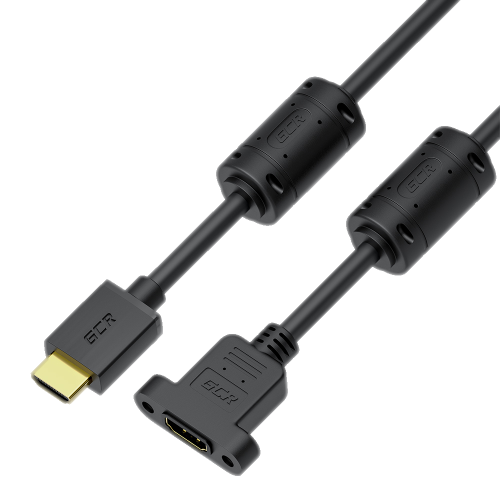 GCR PRO Удлинитель PROF 3.0m HDMI-HDMI v2.0, M/F крепление под винт, фер. кольца, 4K 60Hz, HDR, 18 Гбит/c, черный, 3X экран c армированием, GCR-56015