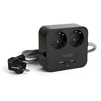 Сетевой фильтр TopON TOP-PWS2 на 2 розетки с 2 USB-A и USB-C, 4000W, 1.5 м Черный (TOP-PWS2B)