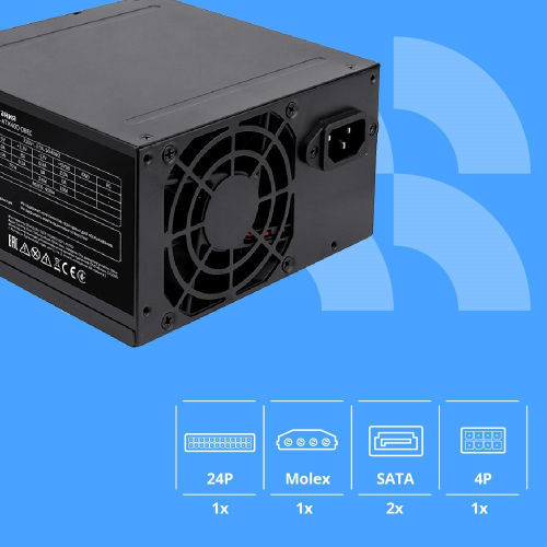Блок питания CBR ATX 400W, 8cm fan, 20+4pin/1*4pin/1*IDE/2*SATA, кабель питания 1.2м,черный [PSU-ATX400-08EC] OEM фото 3