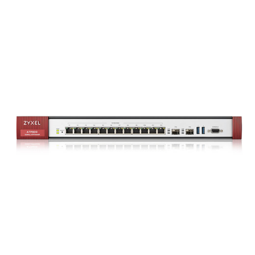 Межсетевой экран Zyxel ATP800, Rack, 12 конфигурируемых (LAN/ WAN) портов GE, 2xSFP, 2xUSB3.0, AP Controller (8/ 520), Device HA Pro, NebulaFlex Pro, с подпиской Gold на 1 год (AS, AV, CF, IDP/ DPI, Sand (ATP800-EUCI02F)