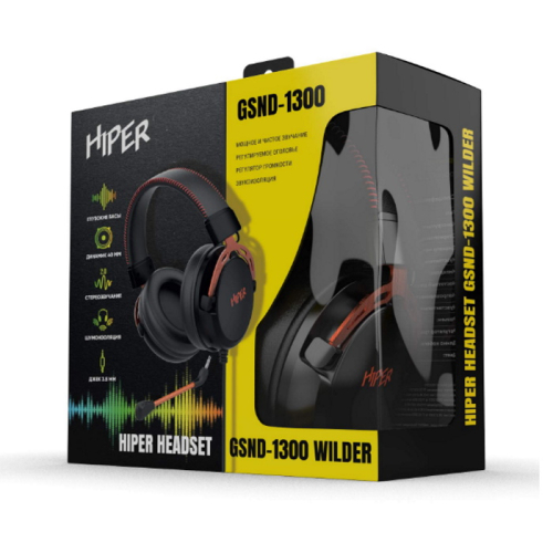 Гарнитура компьютерная игровая HIPER GSND-1300 Black, Wired, 2.0 stereo, 40мм, mini-jack 3.5мм, cable 2m фото 4