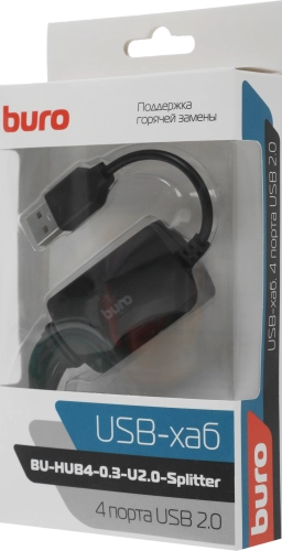Разветвитель USB 2.0 Buro BU-HUB4-0.3-U2.0-Splitter 4порт. черный фото 6