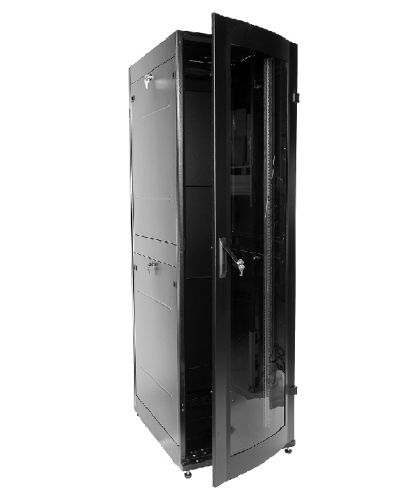 Шкаф телекоммуникационный напольный ПРОФ универсальный 42U (600 × 1000) дверь стекло, черный, в сборе (ШТК-МП-42.6.10-1ААА-9005)