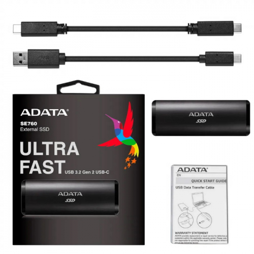 Внешний твердотельный накопитель SSD 1TB A-DATA SE760, External, USB 3.2 Type-C, R/ W -1000/ - MB/ s 3D-NAND (ASE760-1TU32G2-CBK) фото 3