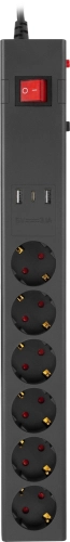Сетевой фильтр Buro 600SE-1.8-USB-B 1.8м (6 розеток) черный (коробка)