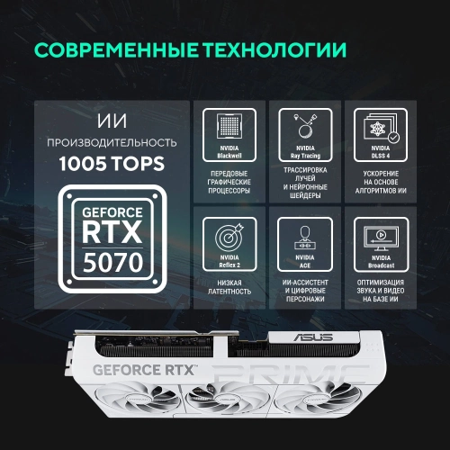 Видеокарта ASUS PRIME-RTX5070-O12G-WHITE//RTX5070 HDMI*1 DP*3 12G D7; 90YV0M19-M0NA00 фото 17