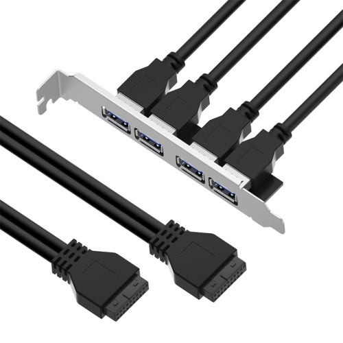 GCR Планка в корпус USB 3.0, 2 порта 20 pin на 4 внешних порта, 0.58m, черный, GCR-55564