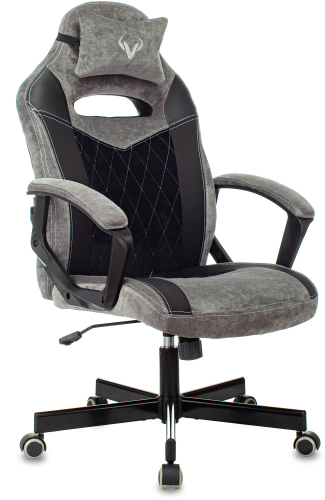 Кресло игровое Zombie VIKING 6 KNIGHT Fabric серый/ черный с подголов. крестов. металл (VIKING 6 KNIGHT B)