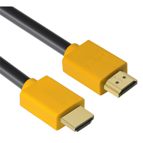 Greenconnect Кабель 1.5m HDMI версия 2.0, HDR 4:2:2, Ultra HD, 4K 60 fps 60Hz/5K*30Hz, 3D, AUDIO, 18.0 Гбит/с, 28/28 AWG, OD7.3mm, тройной экран, черный, желтые коннекторы, GCR-HM441-1.5m