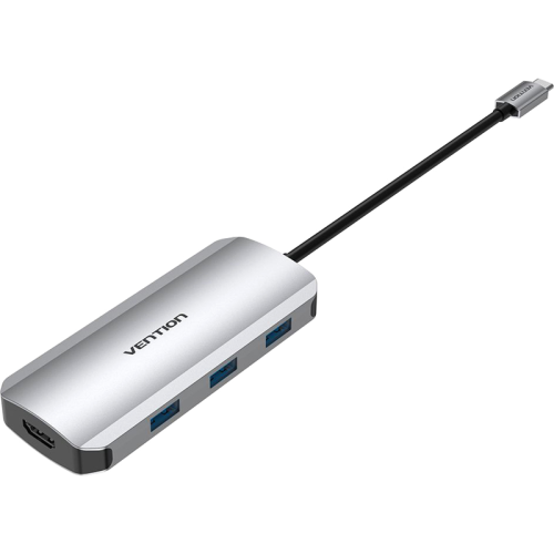 Vention USB-C to HDMI/ USB 3.0x3/ SD/ TF/ PD Docking Station Gray 0.15M Aluminum Alloy Type (TOJHB)