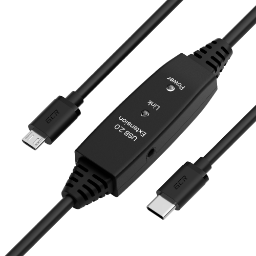 GCR PRO Кабель активный 10.0m Type-C / MicroB USB 2.0, с усилителем сигнала, разъём для доп.питания, черный, 28/24 AWG, GCR-55584