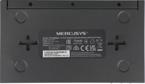 Коммутатор Mercusys MS110CP (L2) 8x100Мбит/с 2x1Гбит/с 8PoE+ 65W неуправляемый фото 4
