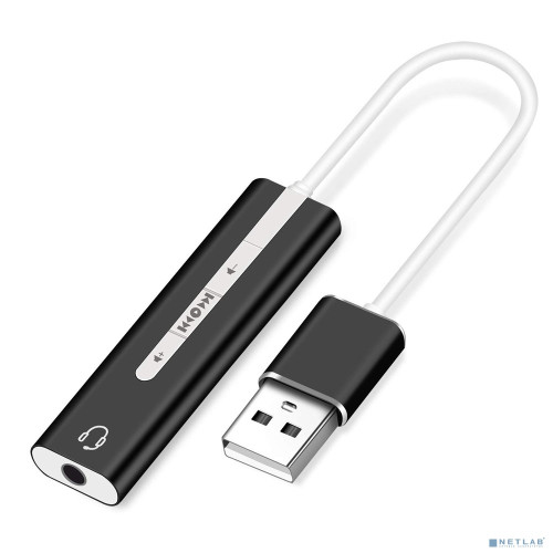 ORIENT AU-04PLB, Адаптер USB to Audio (звуковая карта), jack 3.5 mm (4-pole) для подключения телефонной гарнитуры к порту USB, кнопки: громкость +/ -, играть/ пауза/ вперед/ назад; Windows/ Linux/ MAC OS