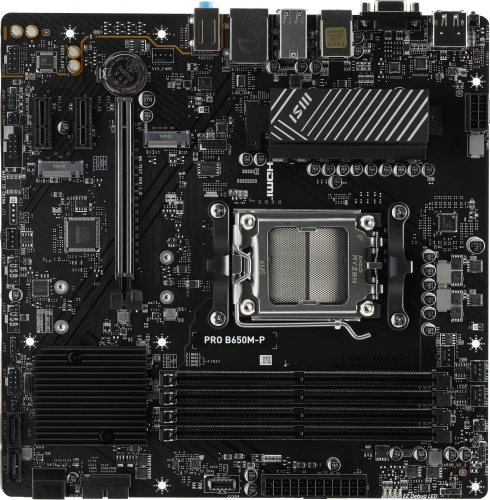 Материнская плата/ MB MSI AMD B650 sAM5, 4xDDR5(256GB), D-SUB/HDMI 2.1/DP, 1xPCIe 4.0x16, 2xPCIe 3.0, 1xLAN (2.5GbE), 4xSATA 6Gb/s, 2xM.2, 4xUSB 3.2, 4xUSB 2.0, 1xPS/2, mATX (PRO B650M-P)