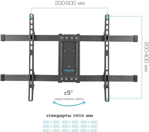 Кронштейн для ТВ KROMAX CORBEL-8 GREY TITAN (max VESA 600x400 мм, настенный, Наклонно-поворотный, max 55 кг) (90592) фото 8