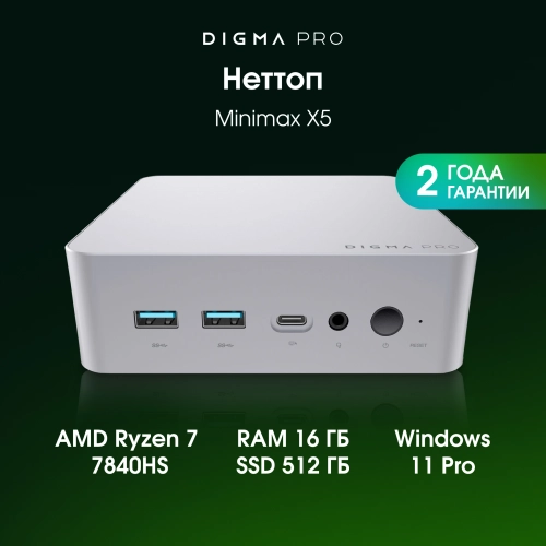 Компьютер Digma Pro Minimax X5 Ryzen 7 7840HS (3.8) 16Gb SSD512Gb 780M Windows 11 Pro GbitEth WiFi BT 100W серебристый (DPR7-ADXW01) фото 8