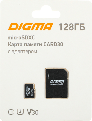 Флеш карта microSDXC Digma 128GB CARD30 V30 + adapter (DGFCA128A03)