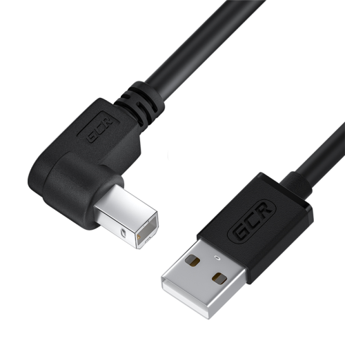 GCR Кабель 0.5m USB 2.0, AM/ BM угловой левый, черный, 28/ 28 AWG (GCR-52930)