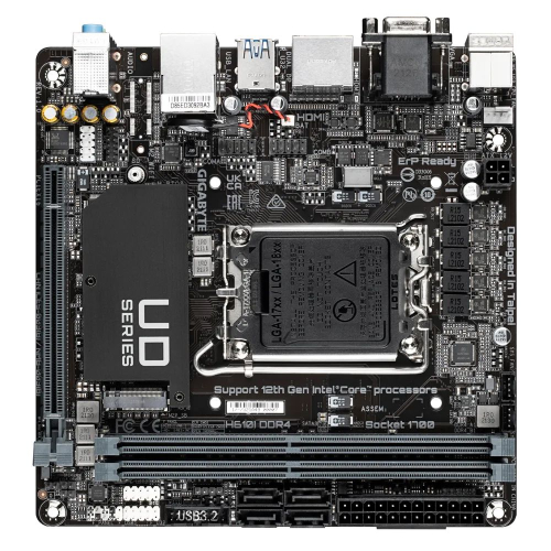 Материнская плата/ MB GIGABYTE INTEL H610 s1700, 2xDDR4(64GB), D-SUB/HDMI 1.4/2xDP, 1xPCIe 4.0x16, 1xLAN, 4xSATA 6Gb/s, 1xM.2, 2xUSB 3.2, 4xUSB 2.0, 1xPS/2, mini ITX (H610I DDR4) фото 2