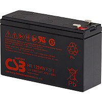 Батарея CSB серия HR, HR1224W F2 F1, напряжение 12В, емкость 6Ач (разряд 20 часов), 24 Вт/Эл при 15-мин. разряде до U кон. - 1.67 В/Эл при 25 °С, макс. ток разряда (5 сек.) 130А, ток короткого замыкан