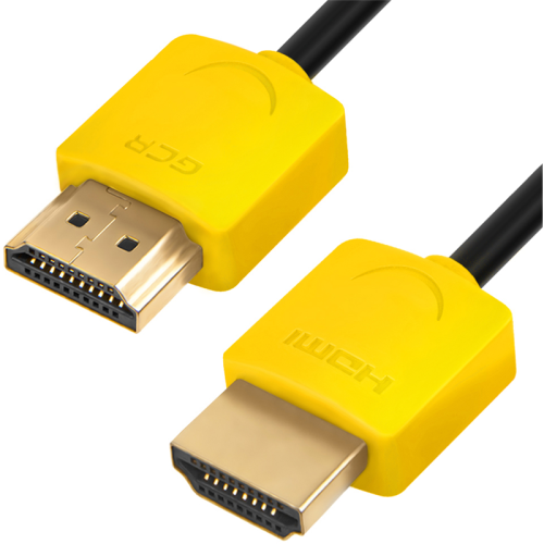 Greenconnect Кабель SLIM 2.0m HDMI 2.0, желтые коннекторы Slim, OD3.8mm, HDR 4:2:2, Ultra HD, 4K 60 fps 60Hz, 3D, AUDIO, 18.0 Гбит/с, 32/32 AWG, GCR-51576