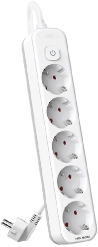 Сетевой фильтр Deli ET439 5м (5 розеток) белый (пакет ПЭ)