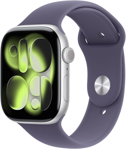 Смарт-часы Apple Watch Series 11 A3331 42мм OLED корп.серебристый Sport Band рем.фиолетовый разм.брасл.:M/L (MEU74AF/A)
