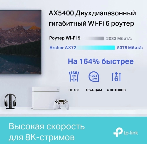 Маршрутизатор TP-LINK Archer AX72 AX5400 Двухдиапазонный гигабитный Wi-Fi 6 роутер фото 2