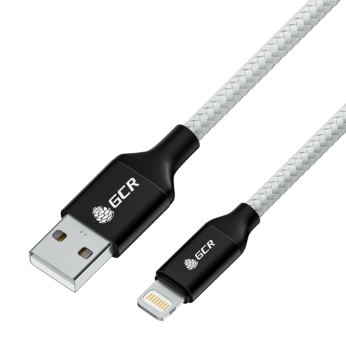 GCR Кабель 1.0m USB AM/ Lightning - поддержка всех IOS, MFI, белый нейлон, AL корпус черный, черный ПВХ, GCR-53332