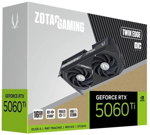 Видеокарта Zotac RTX5060Ti TWIN EDGE OC 16GB GDDR7 128bit 3xDP HDMI 2FAN MEDIUM PACK (ZT-B50620H-10M) фото 6