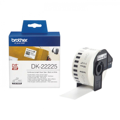 Картридж ленточный Brother DK22225 кассета с непрерывной бумажной лентой для печати наклеек черным на белом фоне 38 мм x 30, 48 м, для QL-570/ 710W/ 720NW/ 810W/ 820NWB