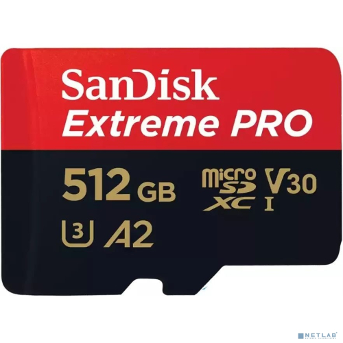 Micro SecureDigital 512GB SanDisk microSDXC Class 10 UHS-I A2 C10 V30 U3 Extreme Pro (SD адаптер) 200MB/ s [SDSQXCD-512G-GN6MA]